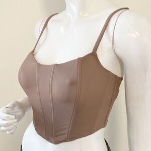 Hollister Gilly Hicks Taupe Corset Style Crop Top Activewear Loungewear